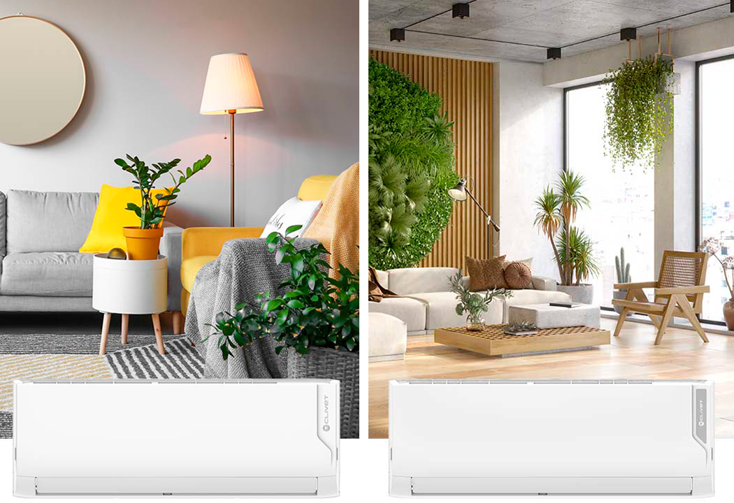 Due immagini di salotti con sovraimpresse due unitàinterne split