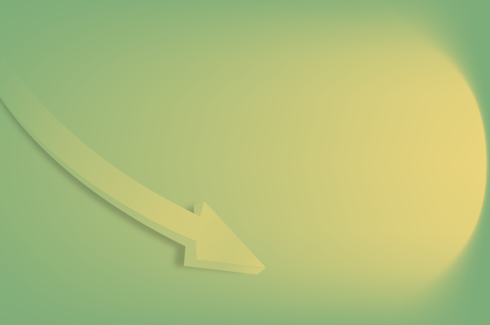 Grafica freccia che decresce con aura gialla su sfondo verde, con SPHERA EVO 2.0 EASYHYBRID BOX più energia dal sole e meno consumi 